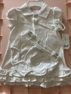 Ralph Lauren White Polo Dress with Bloomer Set - Pink Pony Logo